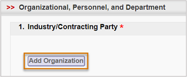 Screenshot of the Organization, Personnel and Department section with the Add Organization button outlined.