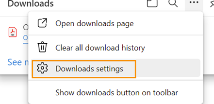 Screenshot demonstrating how to slect the Download Settings option in the browser.