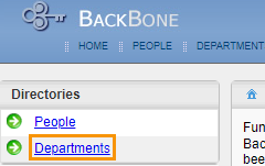 Screenshot of Backbone directories section with a border around Departments.