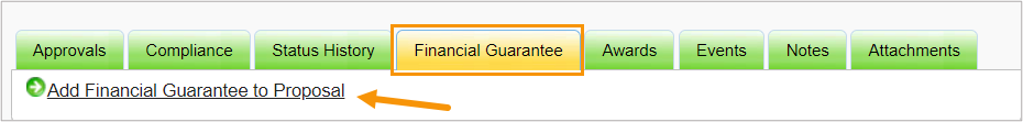 Screen shot of the Financial Guarantee tab.